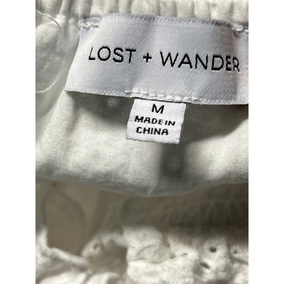 LOST‎ WANDER White Eyelet Puff Sleeve Ruffle Mini Dress Size Medium - Picture 2 of 7